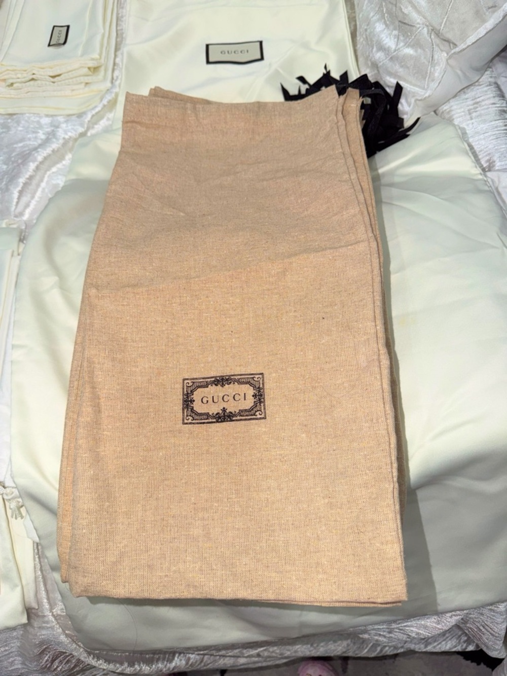 Gucci Beige Linen Logo Dust Bags Set 16X8